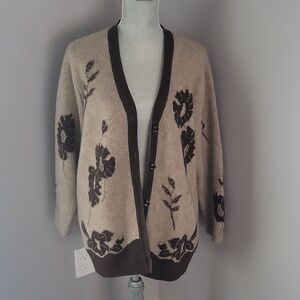 Yak Wool Brown Floral Cardigan.